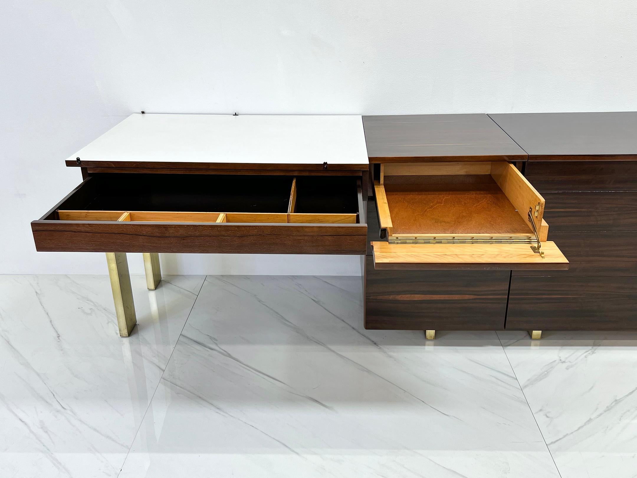 Important Vladimir Kagan Rosewood Brass Dresser, Desk Unit, 1950s For Sale 6