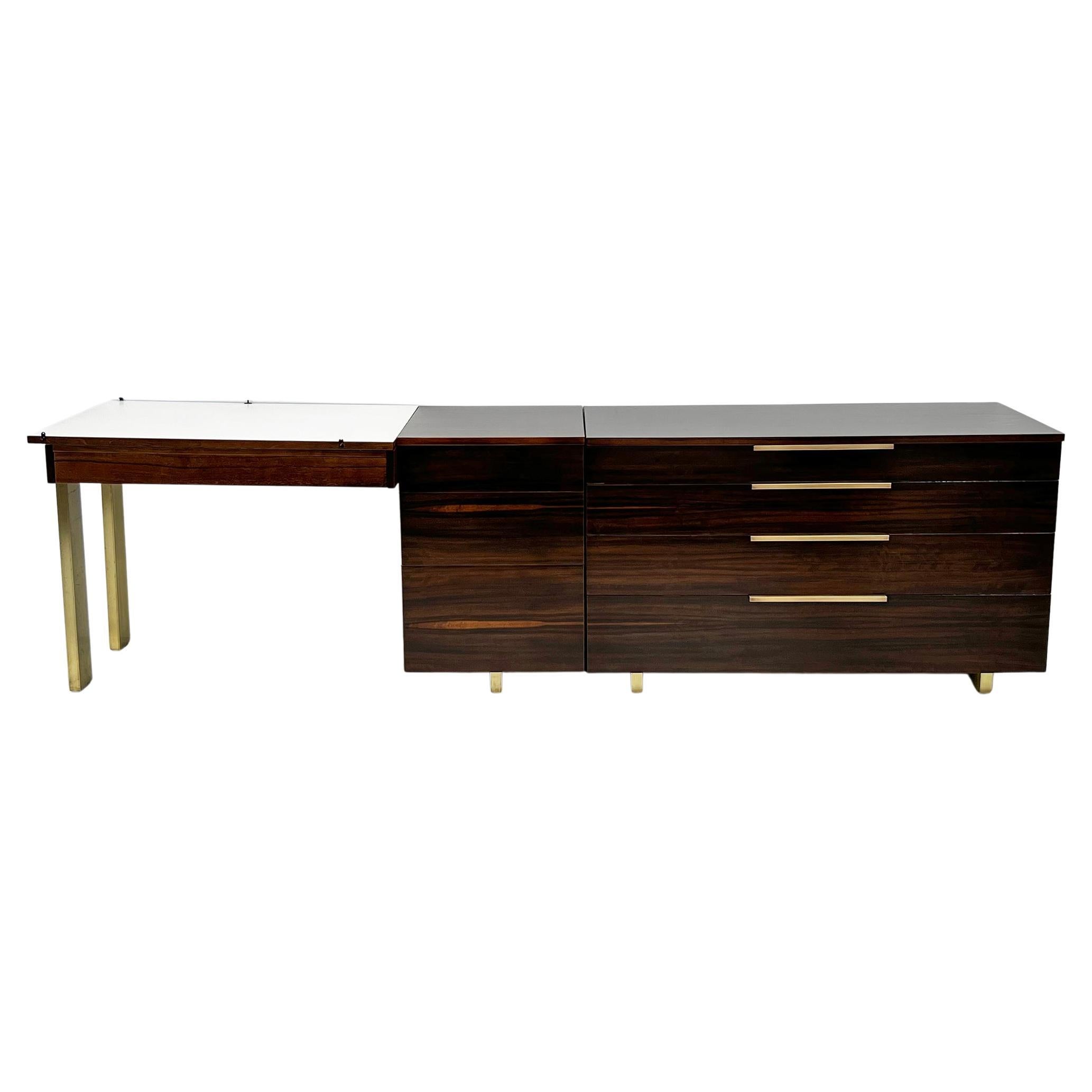 Important Vladimir Kagan Rosewood Brass Dresser, Desk Unit, 1950s For Sale