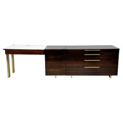 Important Vladimir Kagan Rosewood Brass Dresser, Desk Unit, 1950s