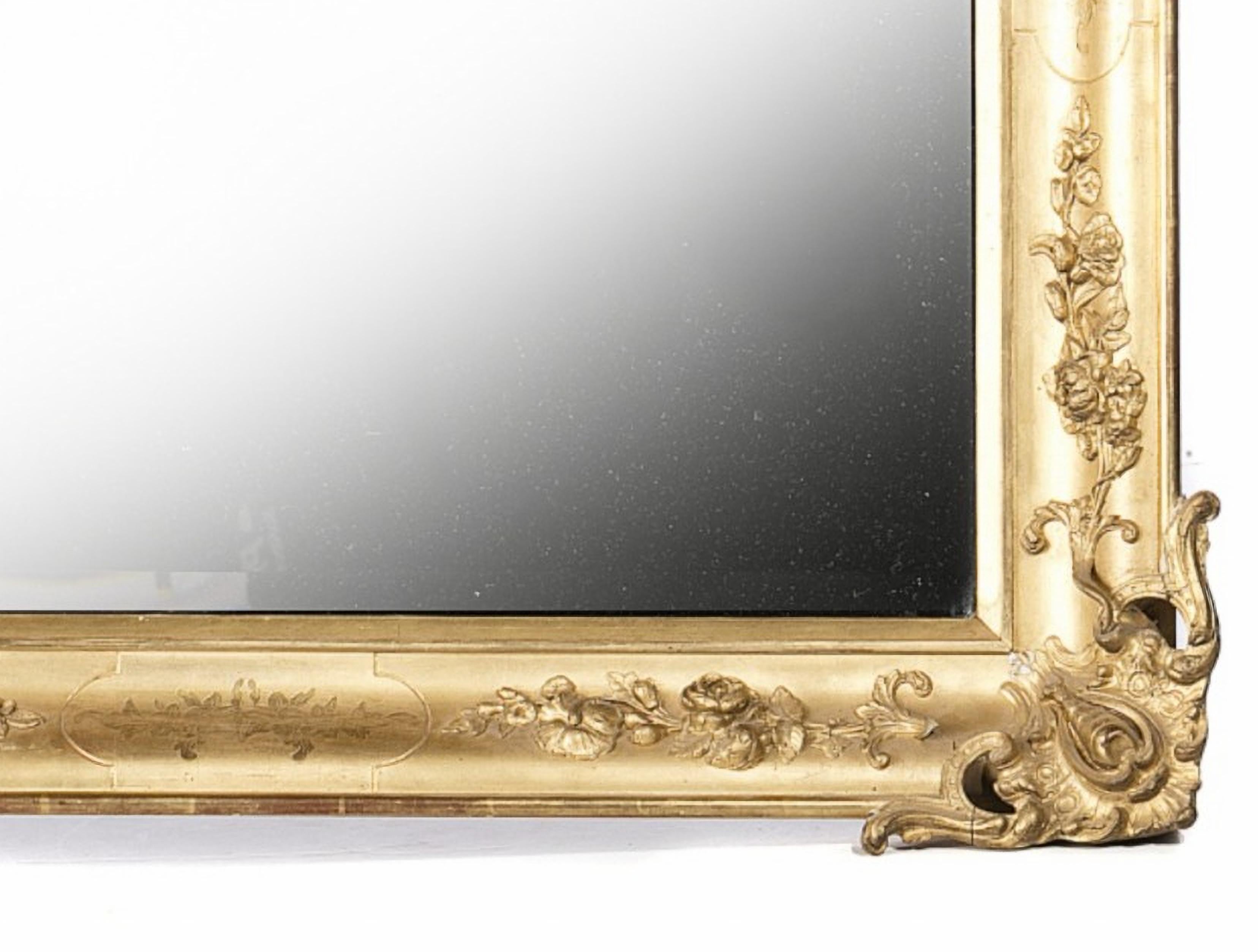 Baroque Important Wall Mirror 19th Century Burnished in Gold For Sale