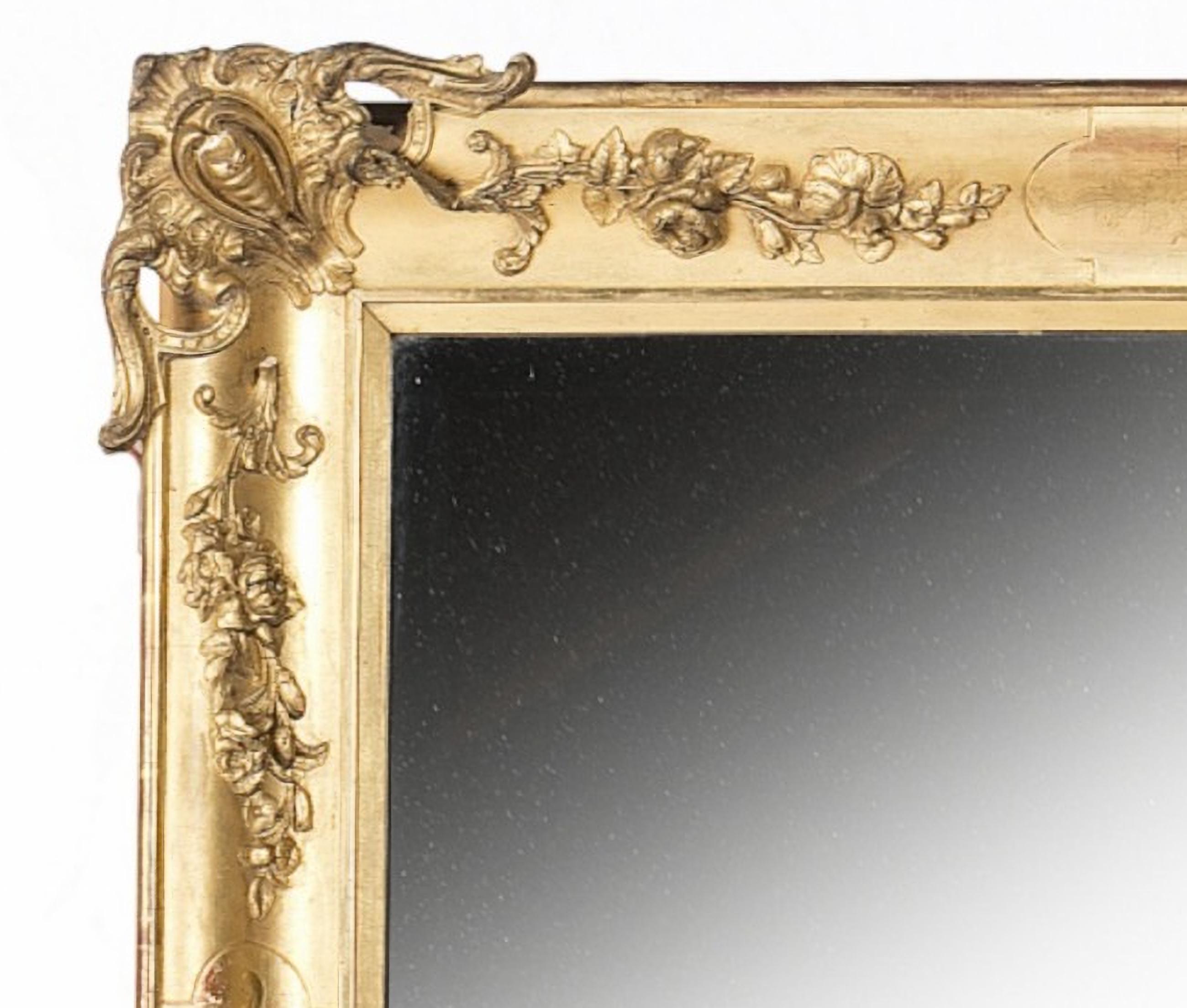 French Important Wall Mirror 19th Century Burnished in Gold For Sale