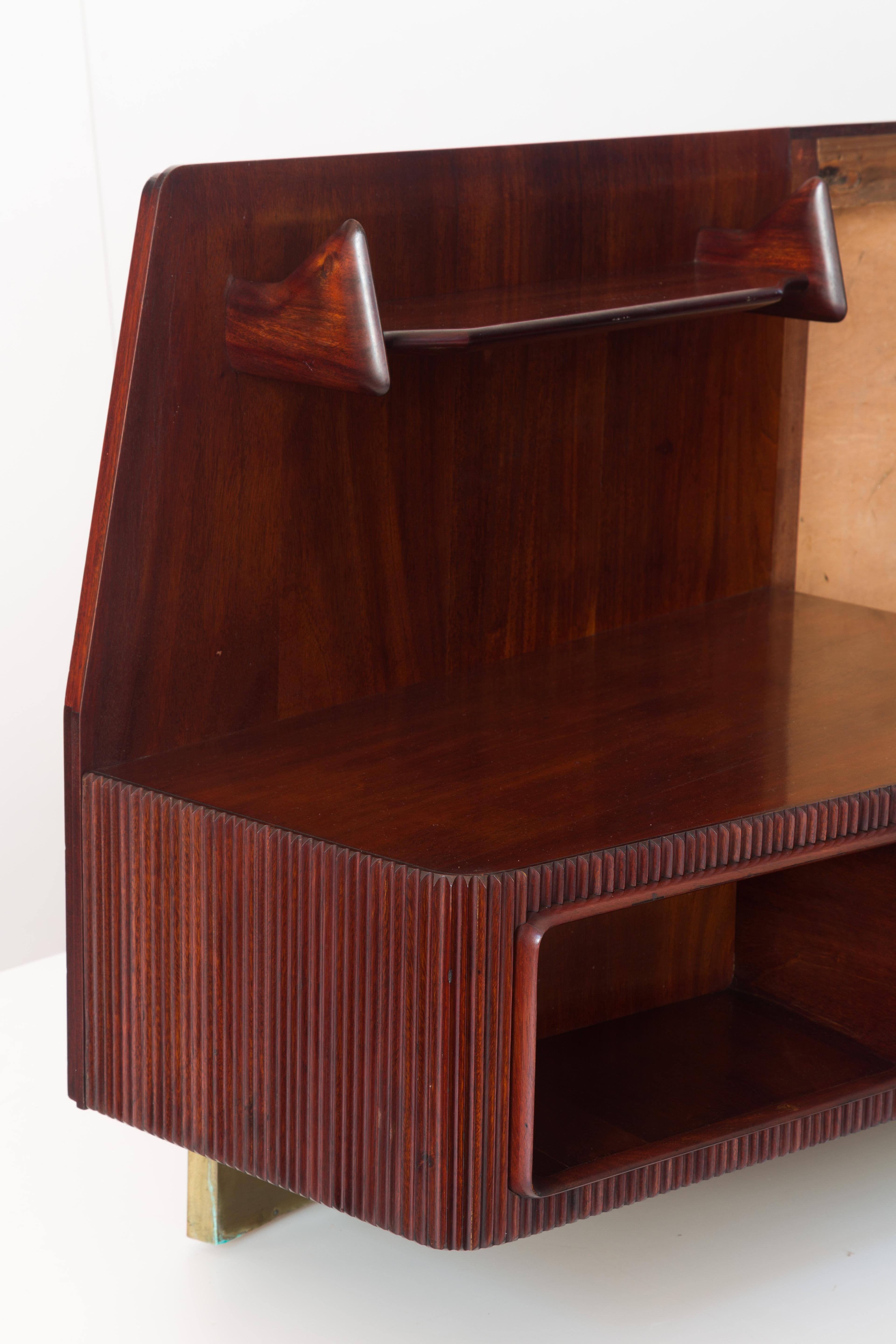 Modern Important Wall Unit, Large Curved Sofa and walnut Shelfs by Dassi, 1940