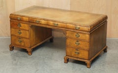 IMPORTANT WALNUT & BROWN LEATHER DOUBLE SIDED PARTNERS DESK CUSHION DRAWERs