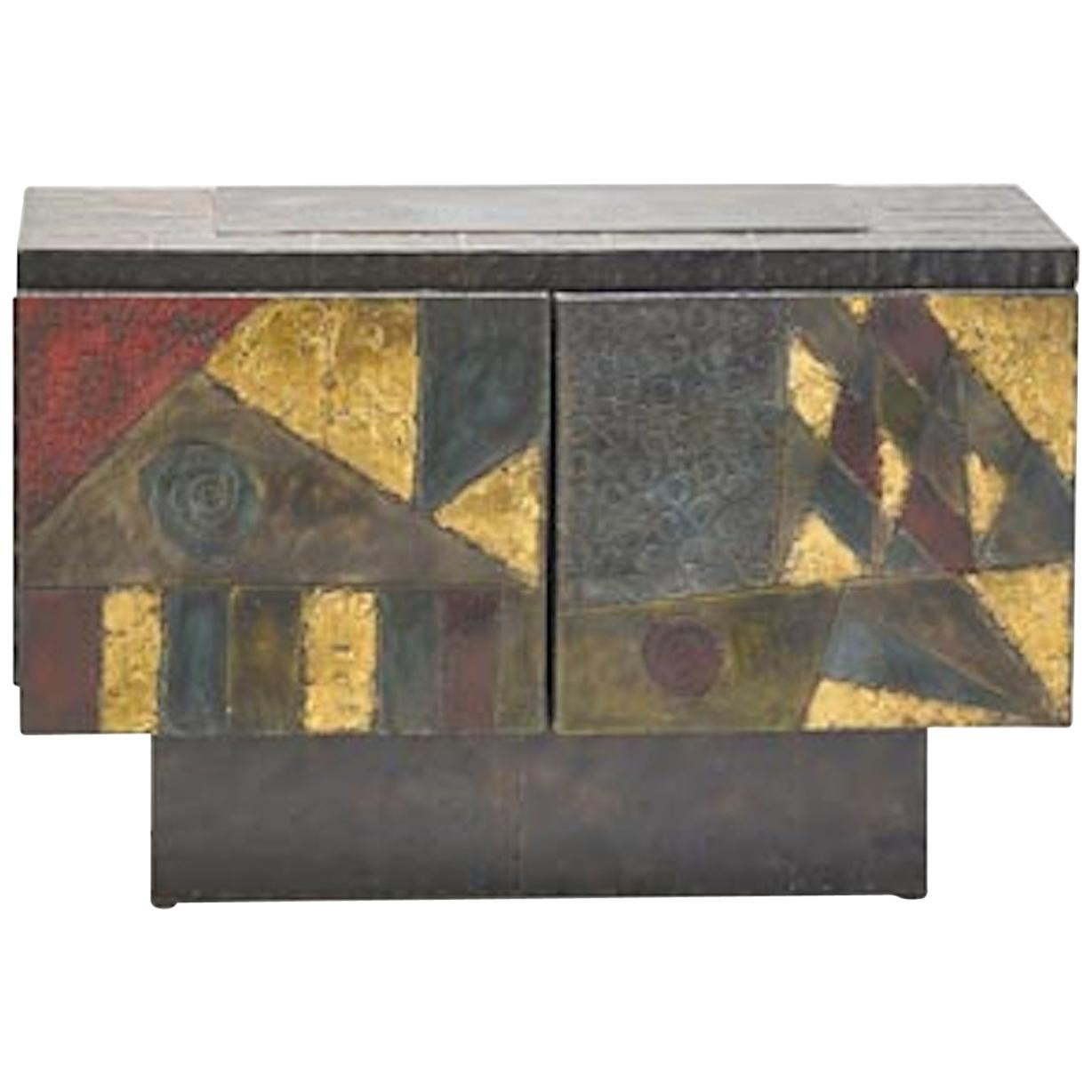Important Welded Polychrome and Gilt Steel Cabinet by Paul Evans