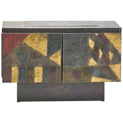 Retro Important Welded Polychrome and Gilt Steel Cabinet by Paul Evans