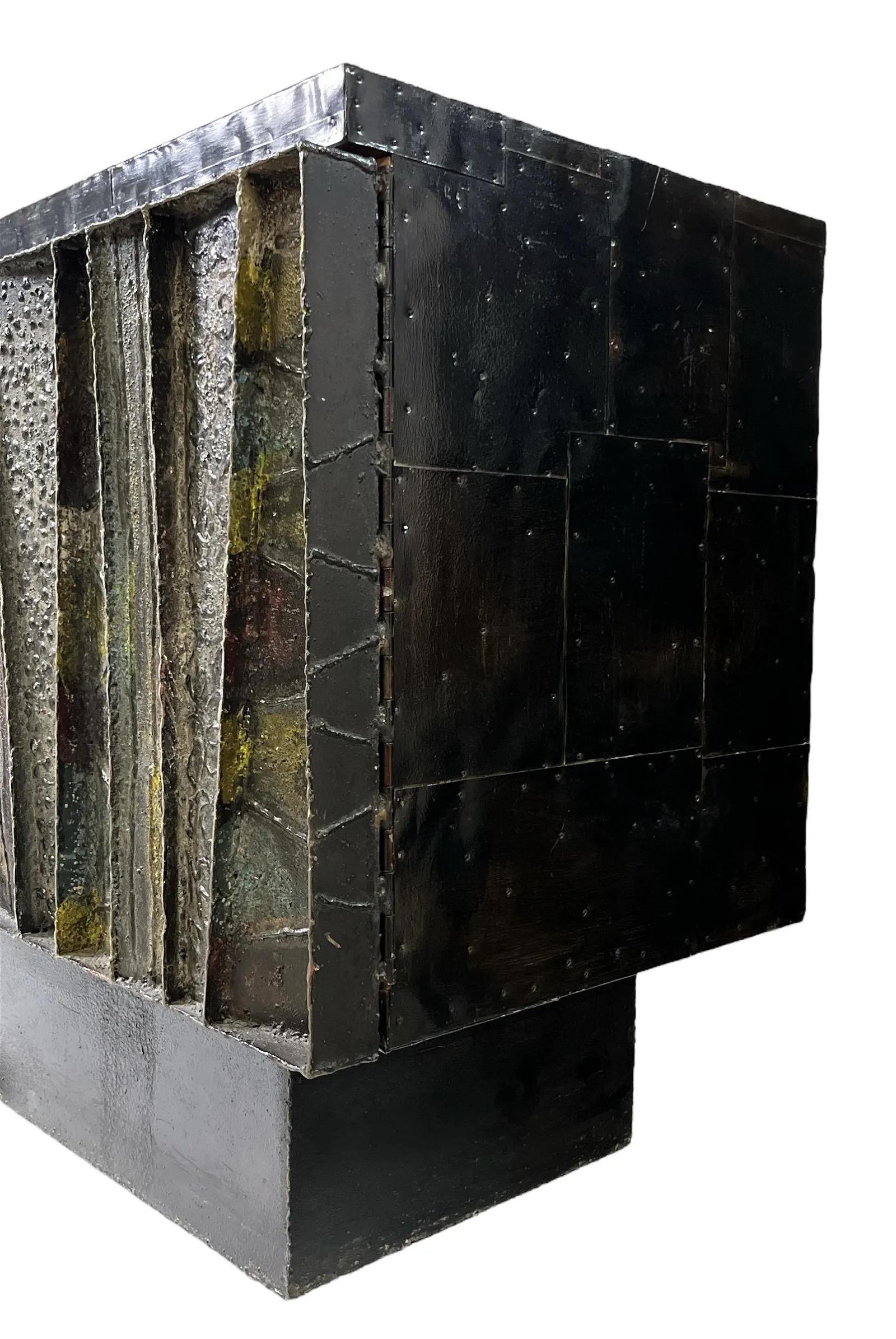 American Important Welded Steel Deep Relief Sculpted Credenza by Paul Evans For Sale