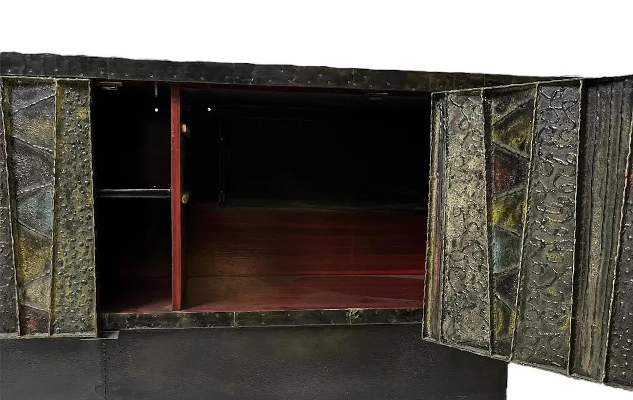 Mid-20th Century Important Welded Steel Deep Relief Sculpted Credenza by Paul Evans For Sale