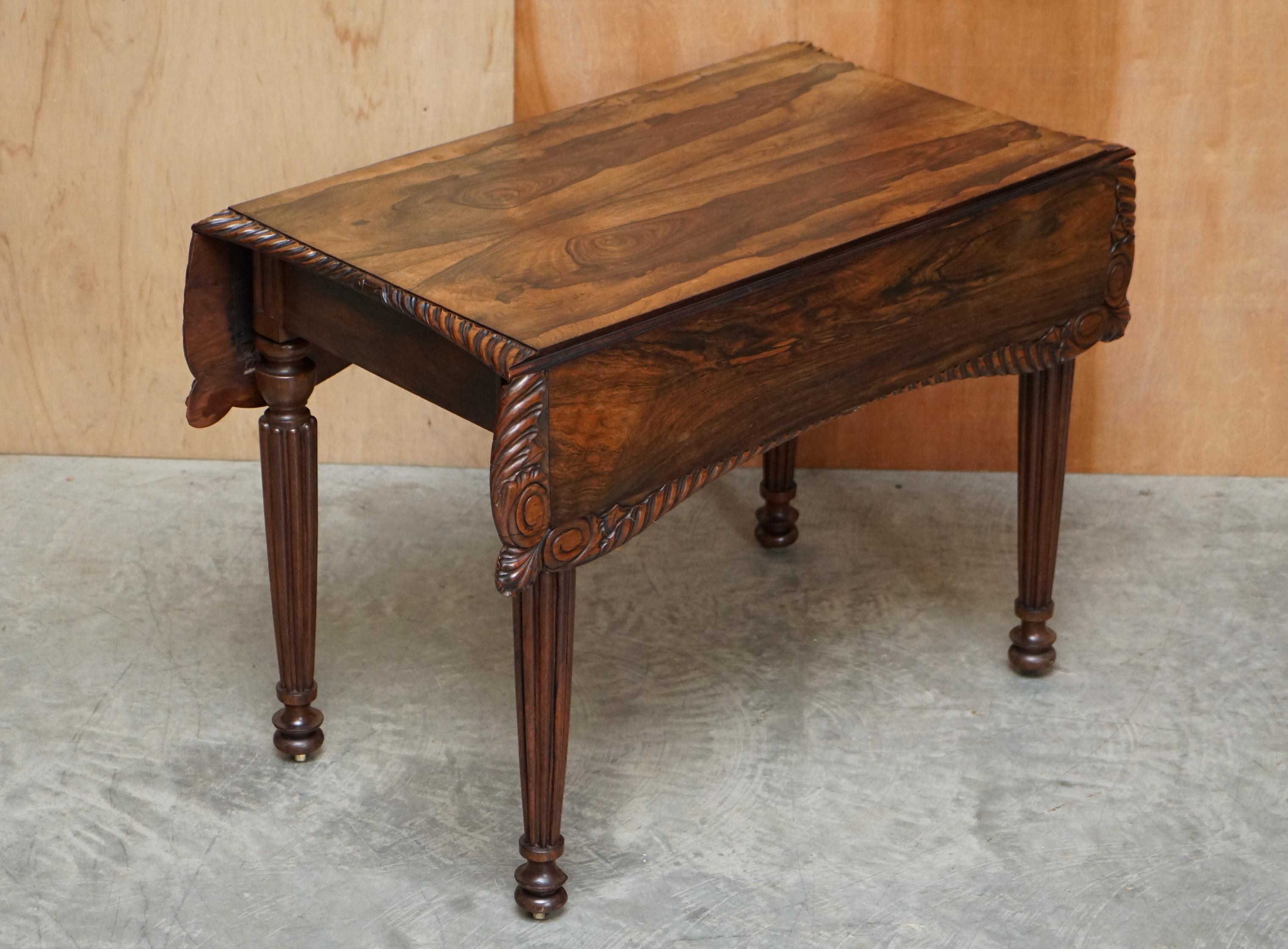We are delighted to offer for sale this very well made and important William IV Rosewood Pembroke table with exquisite timbers and ornate carvings 

This is a wonderful find, most likely made by Gillows based on the quality, timber and detail to
