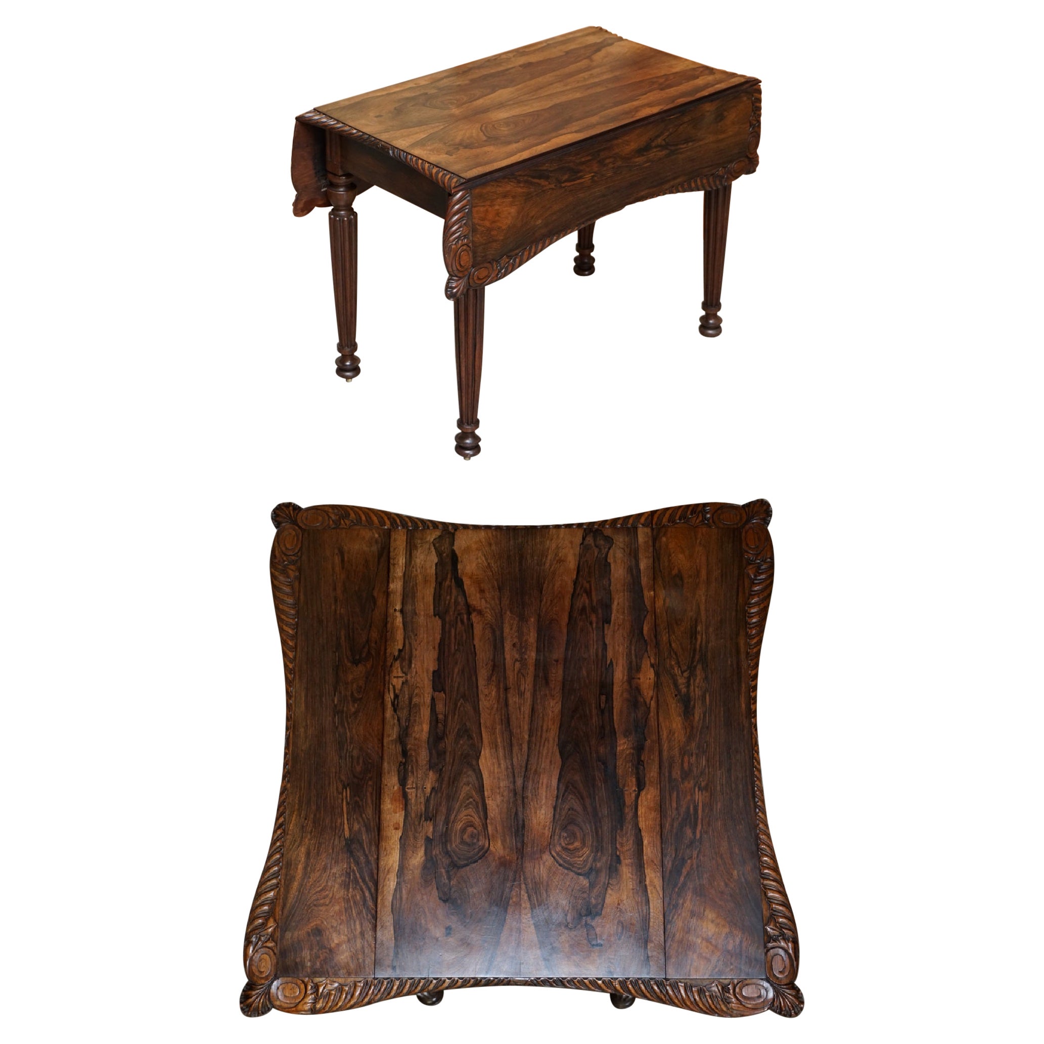 Importante mesa extensible William IV circa 1830 Pembroke Madera tallada exquisita en venta
