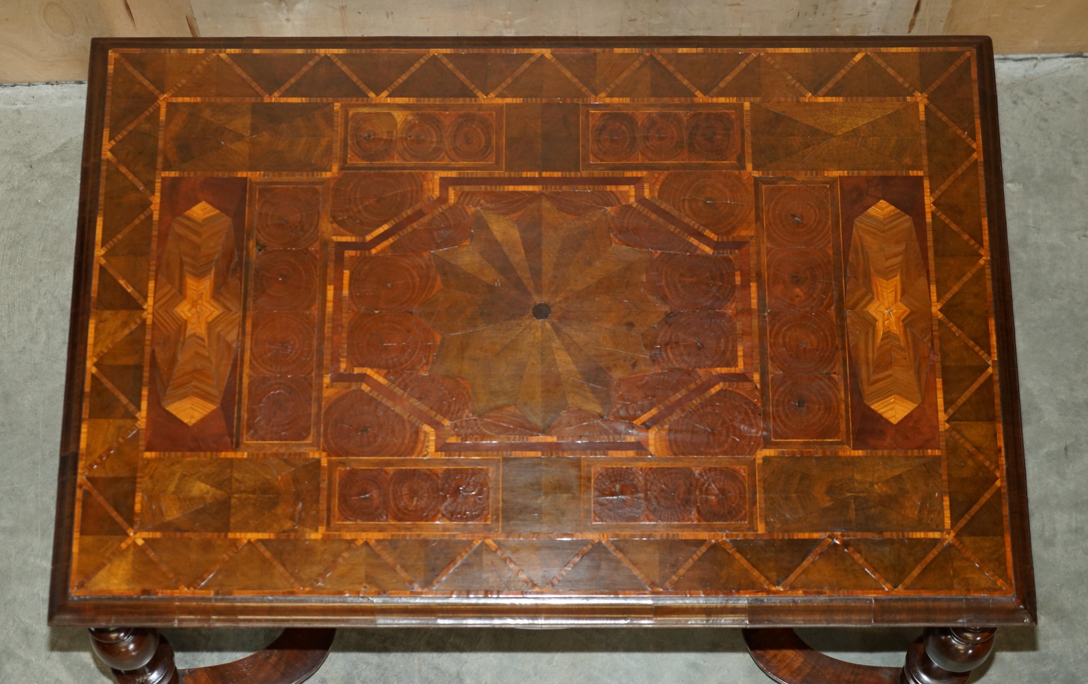 English IMPORTANT WiLLIAM & MARY FULLY RESTORED OYSTER LABURNUM WOOD CENTRE TABLE For Sale