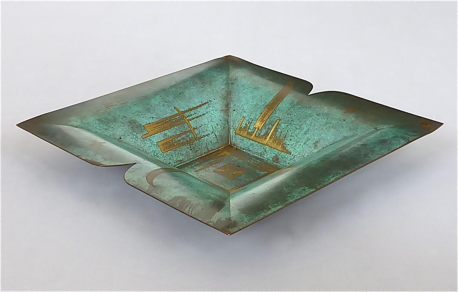 Important WMF Ikora Square Green Brass Bowl Paul Haustein Art Deco Bauhaus 1930s 5