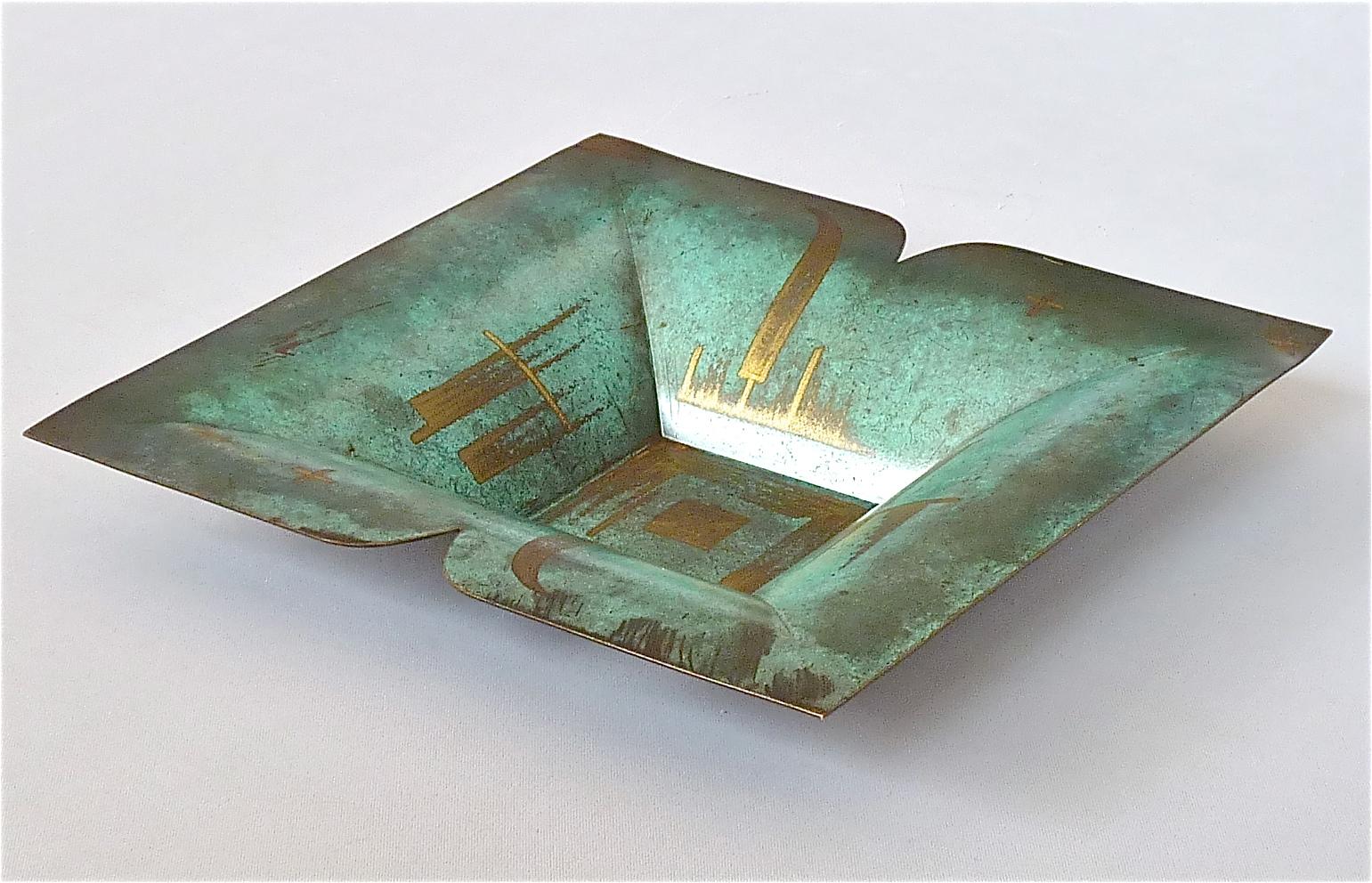 Important WMF Ikora Square Green Brass Bowl Paul Haustein Art Deco Bauhaus 1930s 6