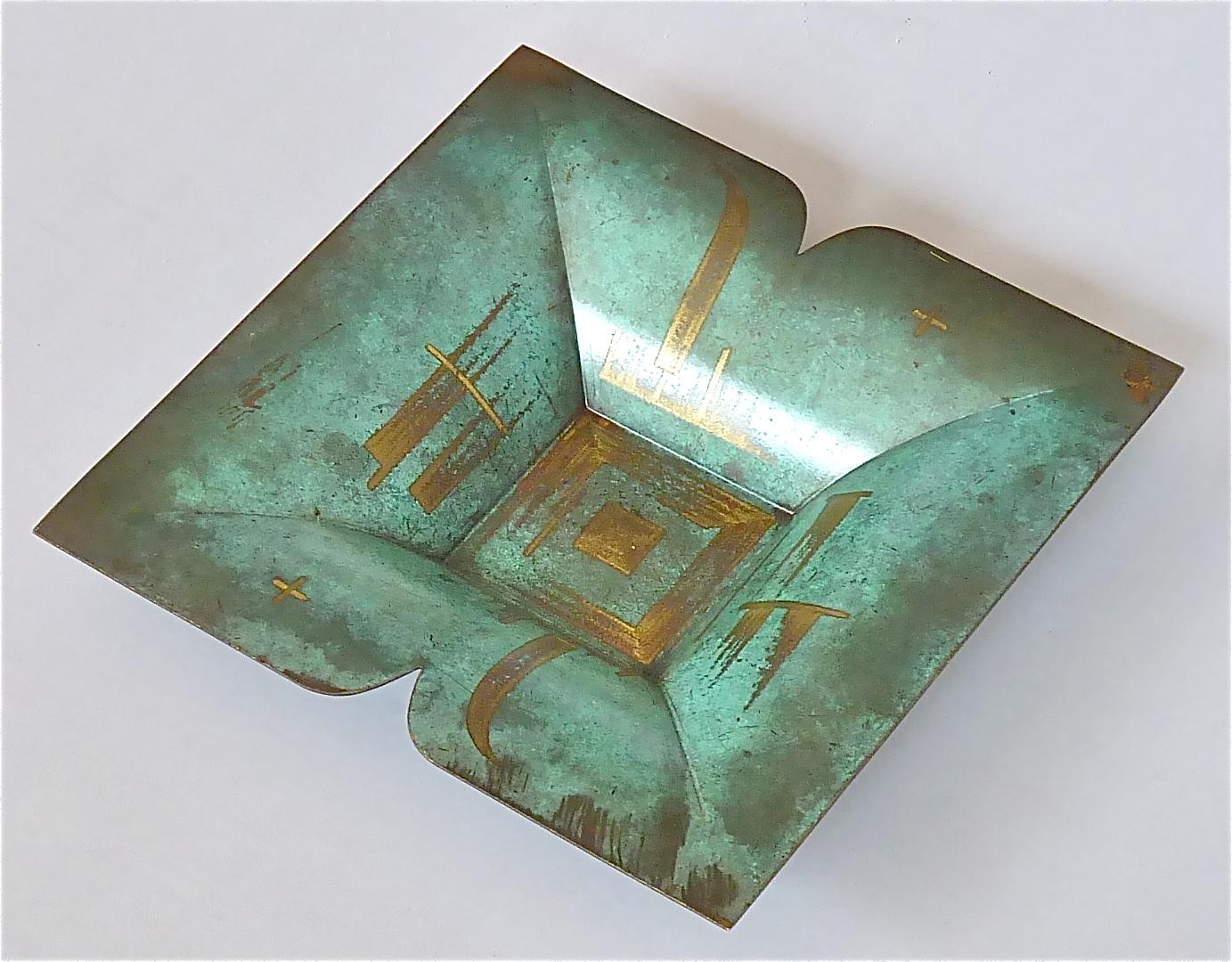 Important WMF Ikora Square Green Brass Bowl Paul Haustein Art Deco Bauhaus 1930s 7