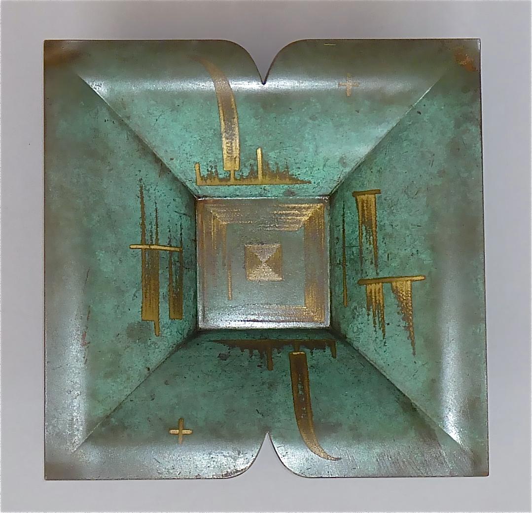 Important WMF Ikora Square Green Brass Bowl Paul Haustein Art Deco Bauhaus 1930s 8
