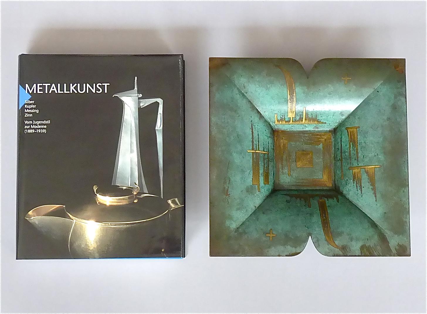 German Important WMF Ikora Square Green Brass Bowl Paul Haustein Art Deco Bauhaus 1930s