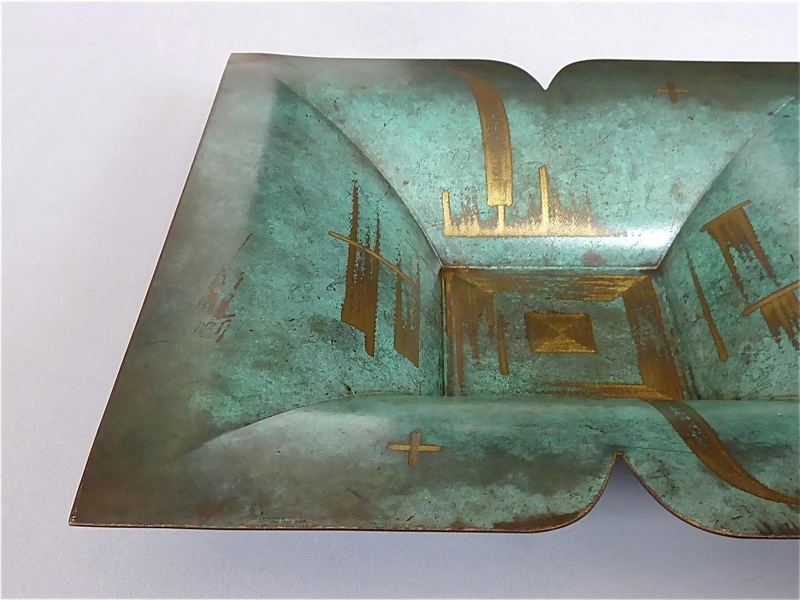 Mid-20th Century Important WMF Ikora Square Green Brass Bowl Paul Haustein Art Deco Bauhaus 1930s