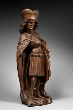 Important Wood Sculpture, Gothic Depiction of Saint Wenceslaus