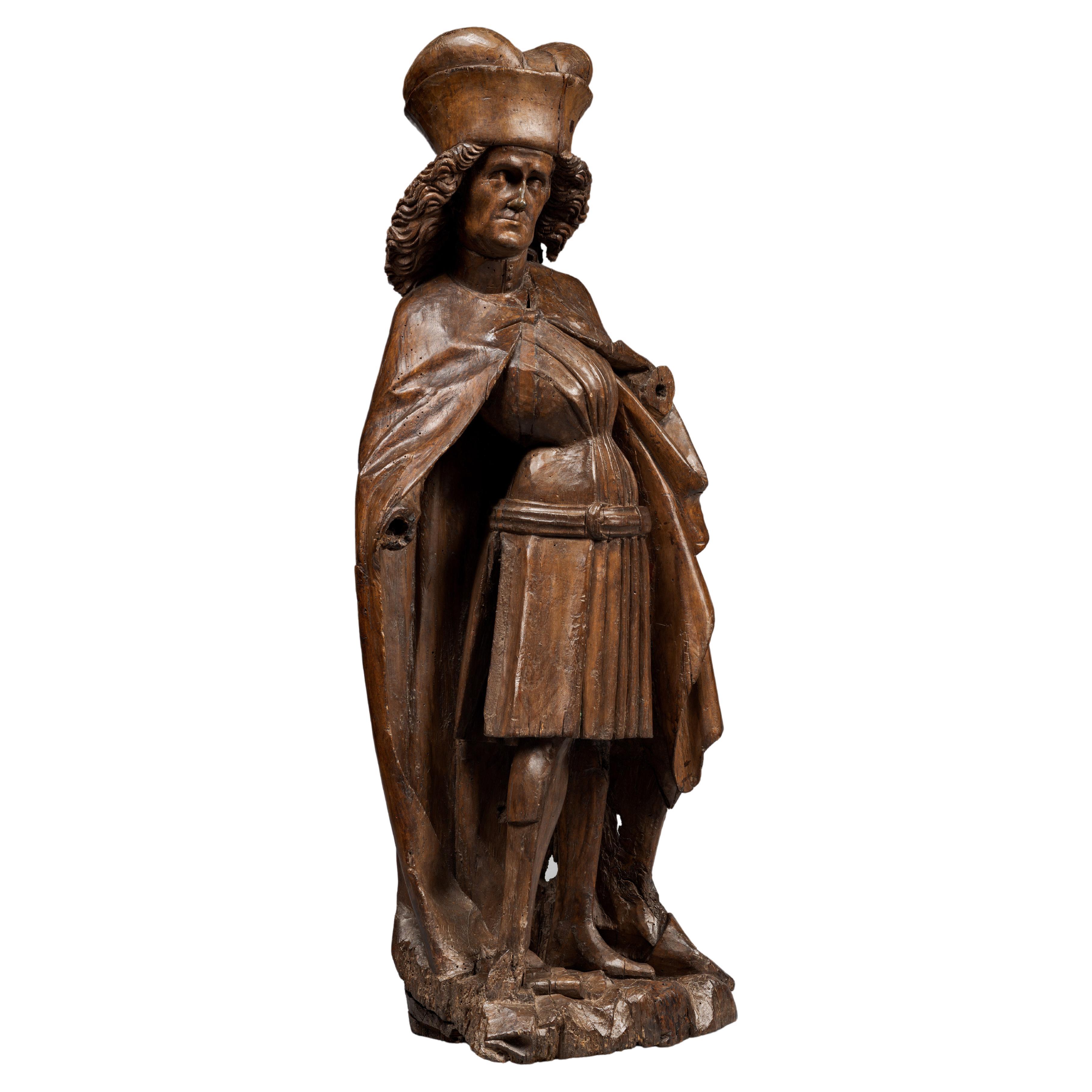 Important Wood Sculpture, Gothic Depiction of Saint Wenceslaus For Sale