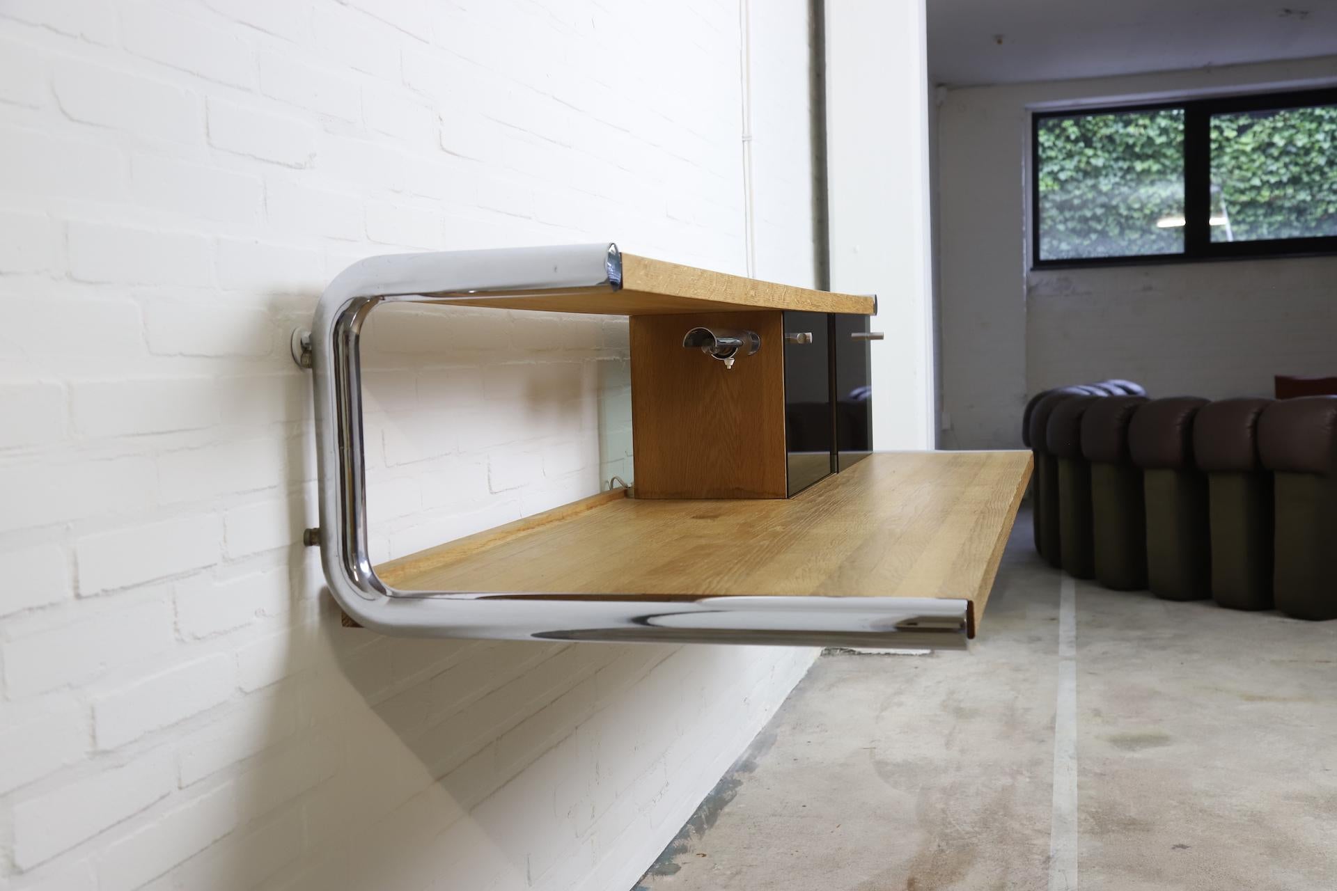 Chrome Important writing desk by Christophe Gevers, 1971 For Sale