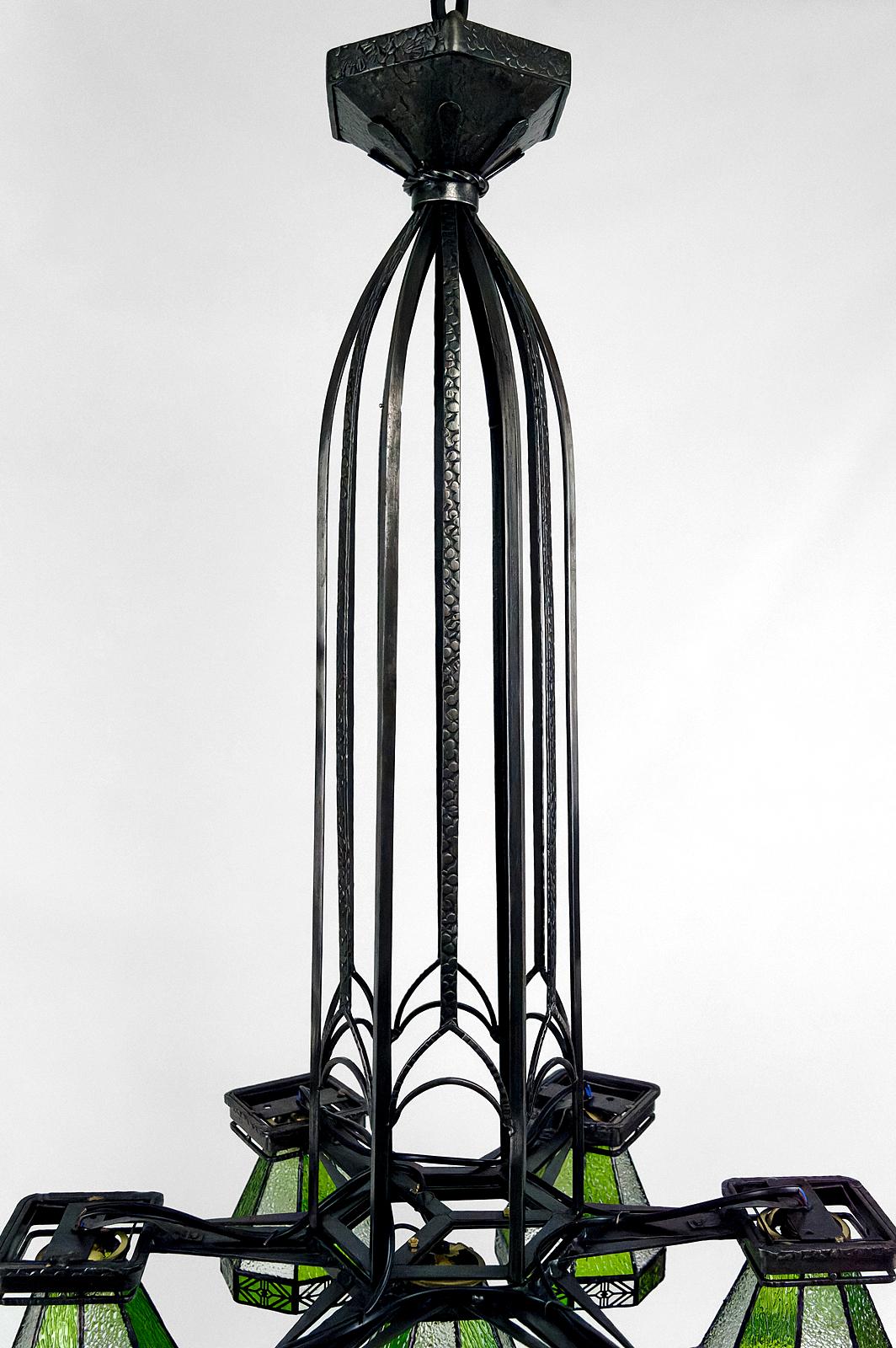 Important wrought iron chandelier, Gothic Art Deco , France, Circa 1920 For Sale 5