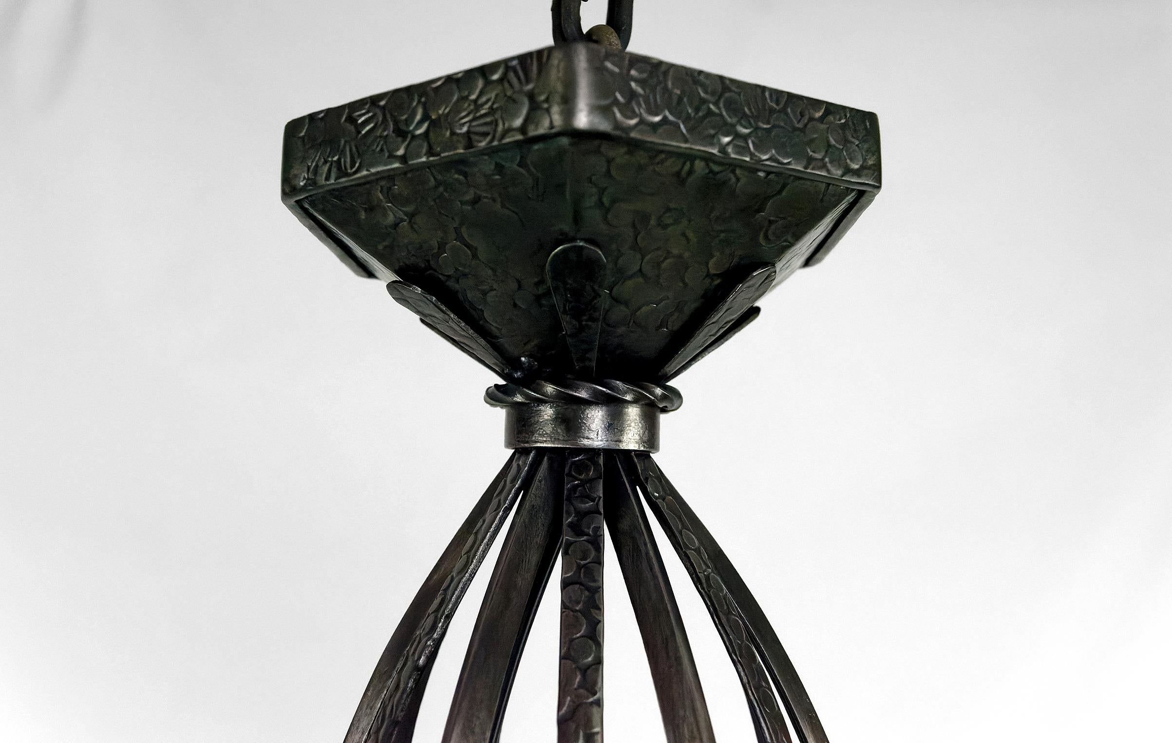 Important wrought iron chandelier, Gothic Art Deco , France, Circa 1920 For Sale 8