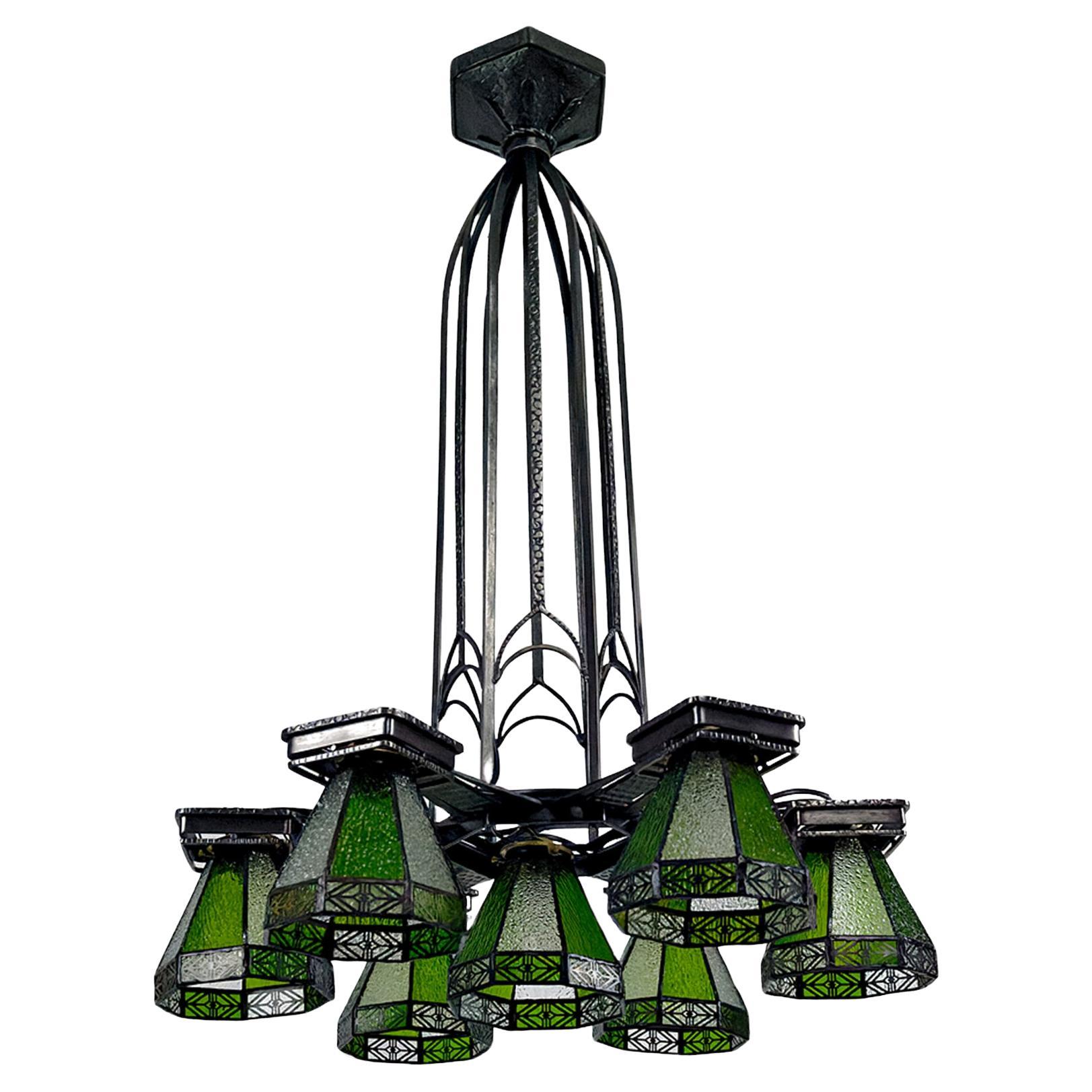 Important wrought iron chandelier, Gothic Art Deco , France, Circa 1920 For Sale