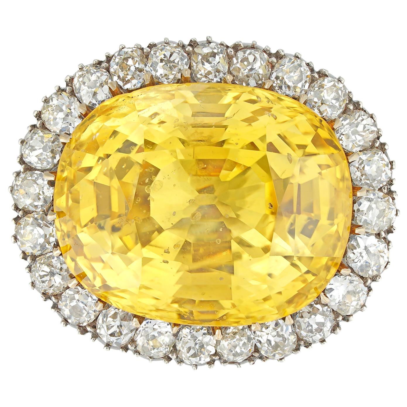 Important Yellow Sapphire and Diamond Cluster Brooch/Ring