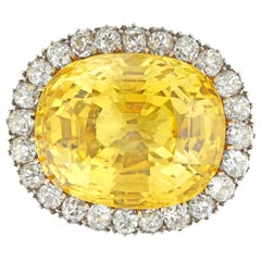 Vintage Important Yellow Sapphire and Diamond Cluster Brooch/Ring