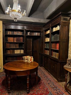 Important study library, solid walnut wood, italy