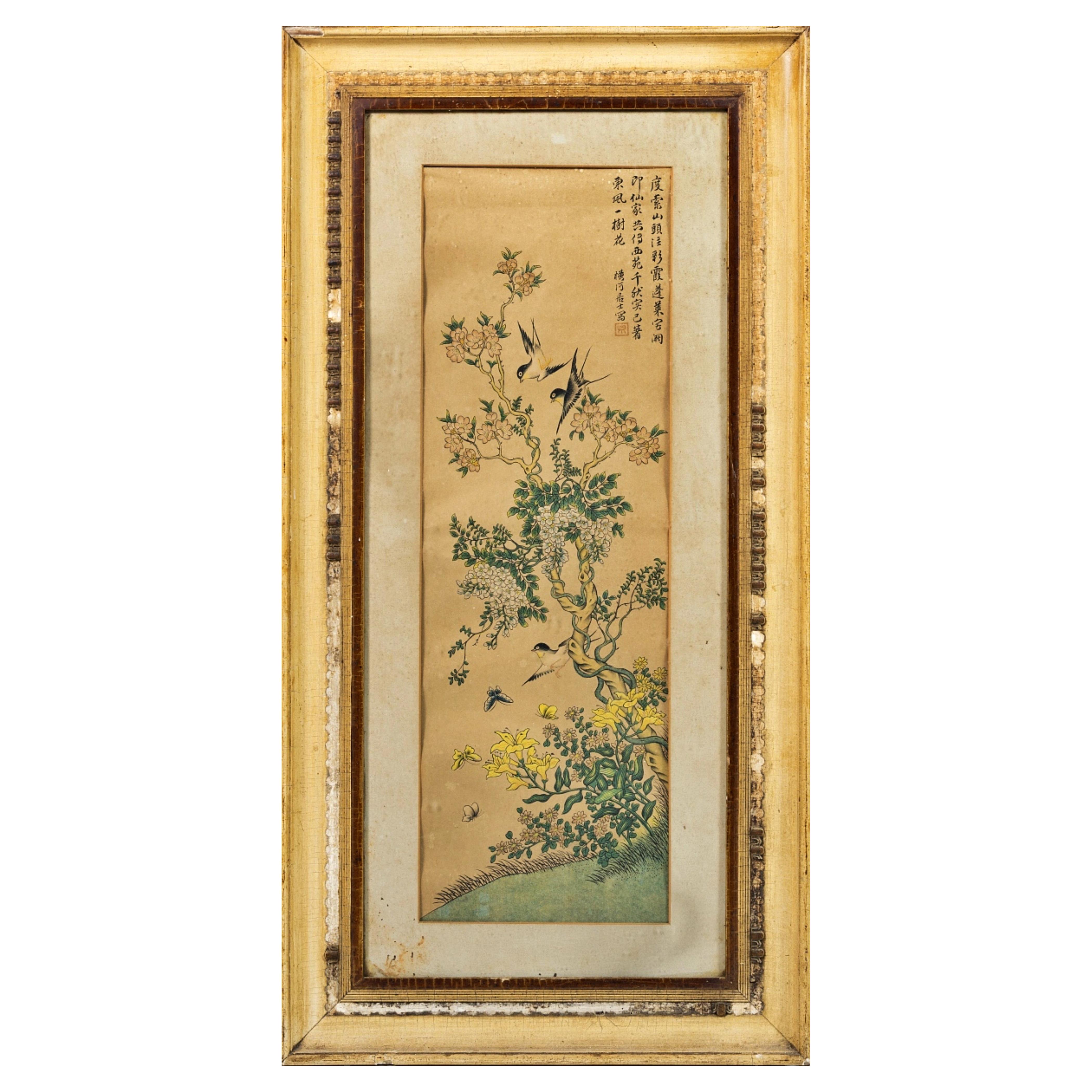 Importante aquarelle chinoise sur papier 19e siècle en vente