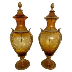 Important pair of luxury 24klt gold bronze and crystal amphorae from DR