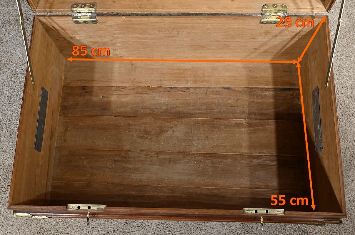 Importante malle de voyage d'officier de marine, en teck - Fin du 19e siècle 6