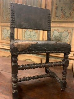 Important solid walnut spool armchair, italy