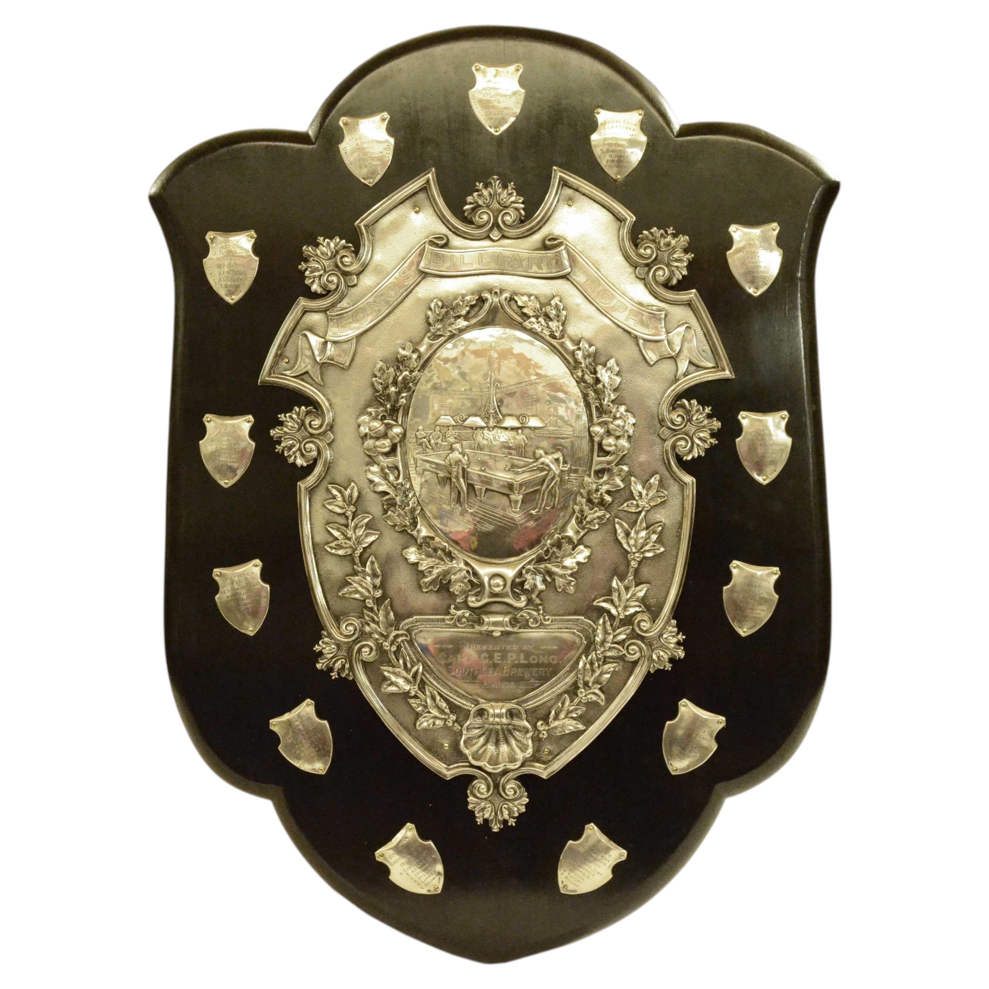 Important Victorian-era "Long's Billiard Trophy" snooker shield-trophy
