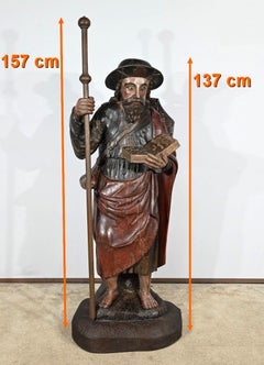 Important Sculpture of Saint James in Polychromed Oak – 18th century