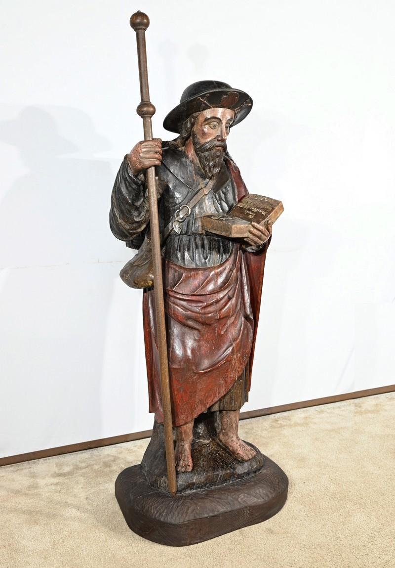 Francese Importante scultura di San Giacomo in legno di quercia policromato - XVIII secolo in vendita