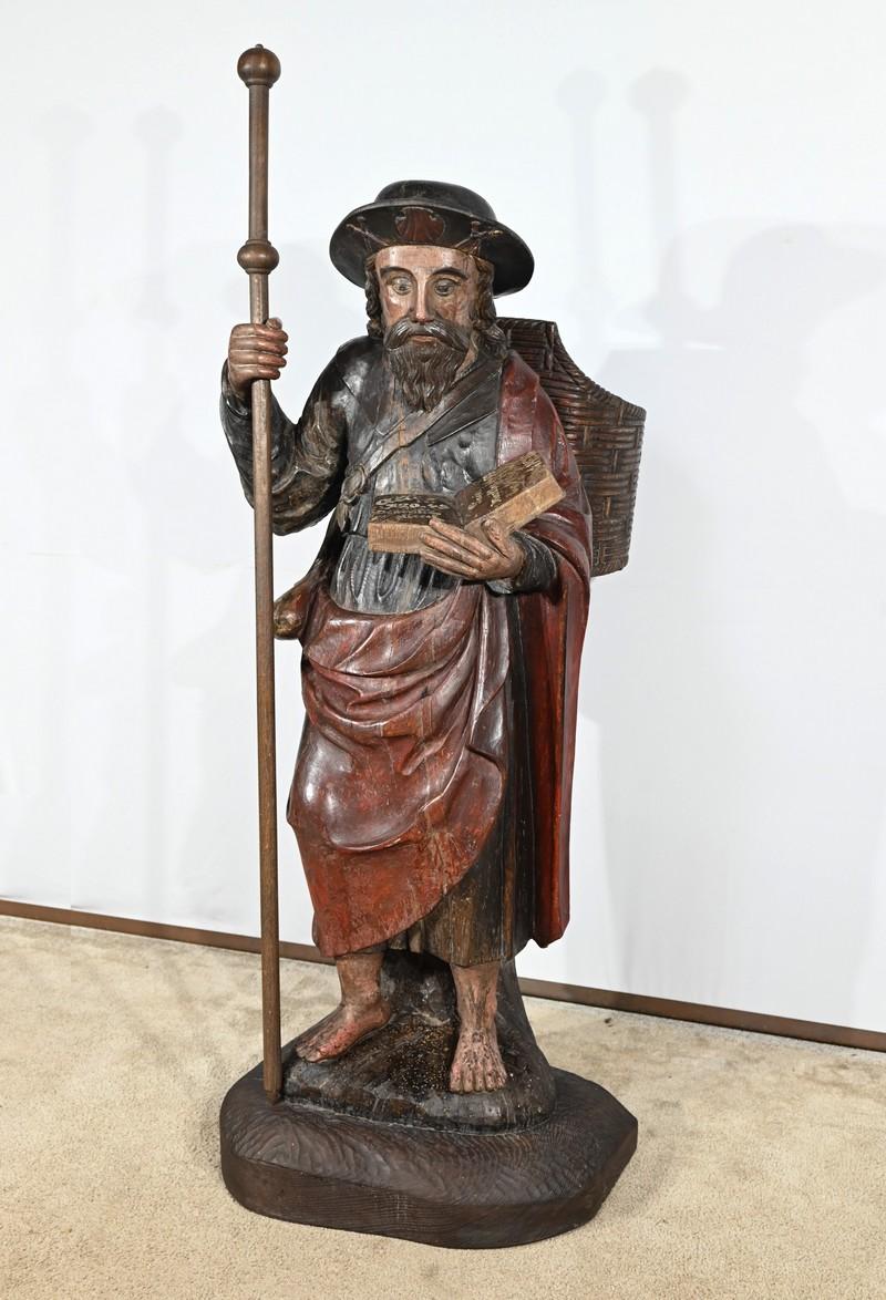 Importante scultura di San Giacomo in legno di quercia policromato - XVIII secolo In condizioni buone in vendita a HÉRIC, FR