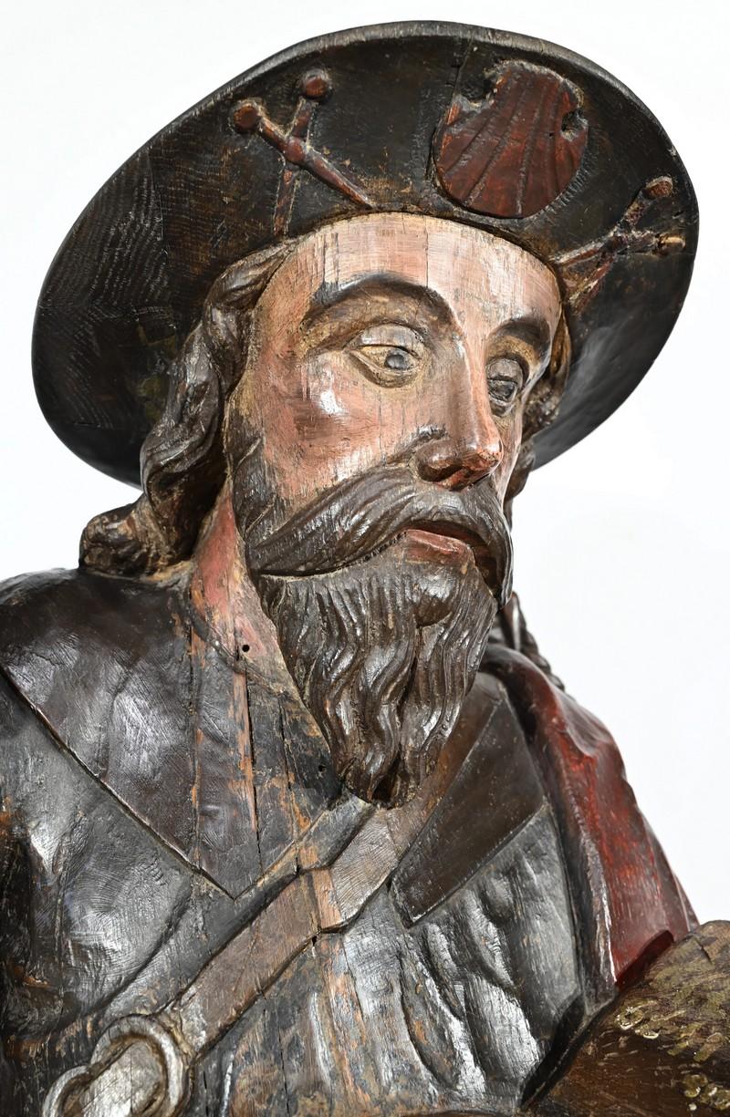 Importante scultura di San Giacomo in legno di quercia policromato - XVIII secolo in vendita 1