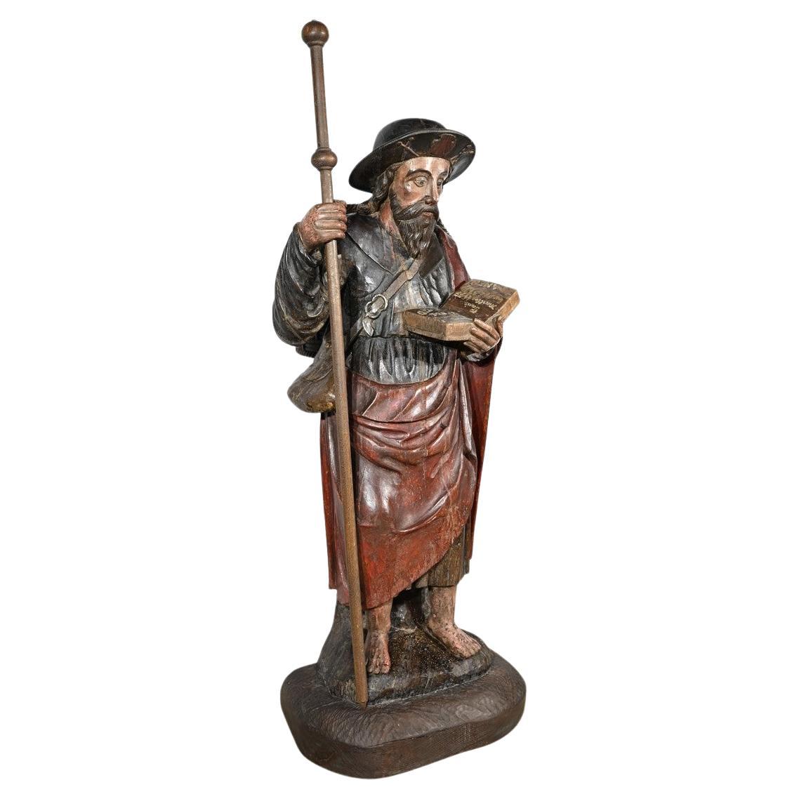 Importante Escultura de Santiago en Roble Policromado - Siglo XVIII