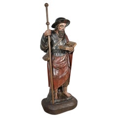 Antique Important Sculpture of Saint James in Polychromed Oak – 18th century