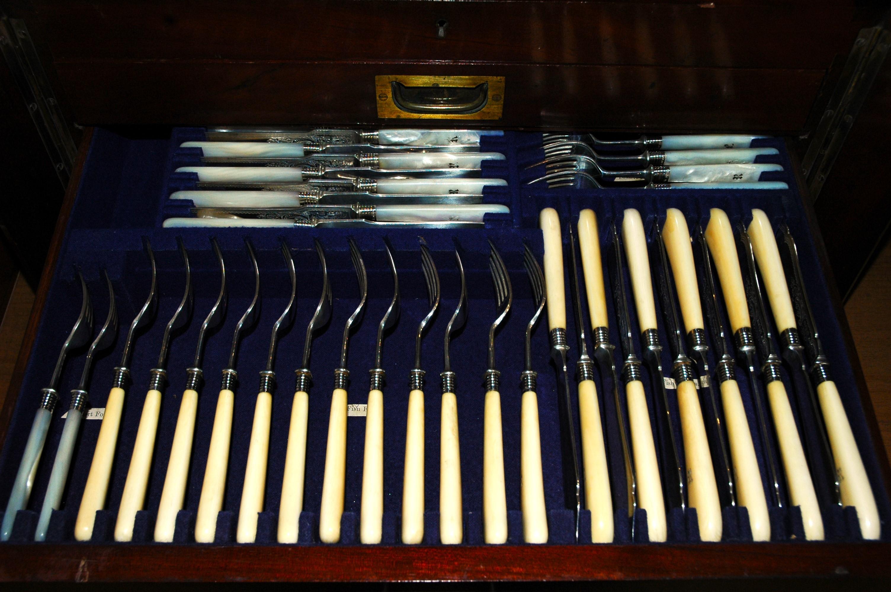 Important antique silver cutlery service with storage cabinet For Sale 1