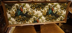 Imported Art Deco Quilted Pheasants on Canvas in Walnut Frame