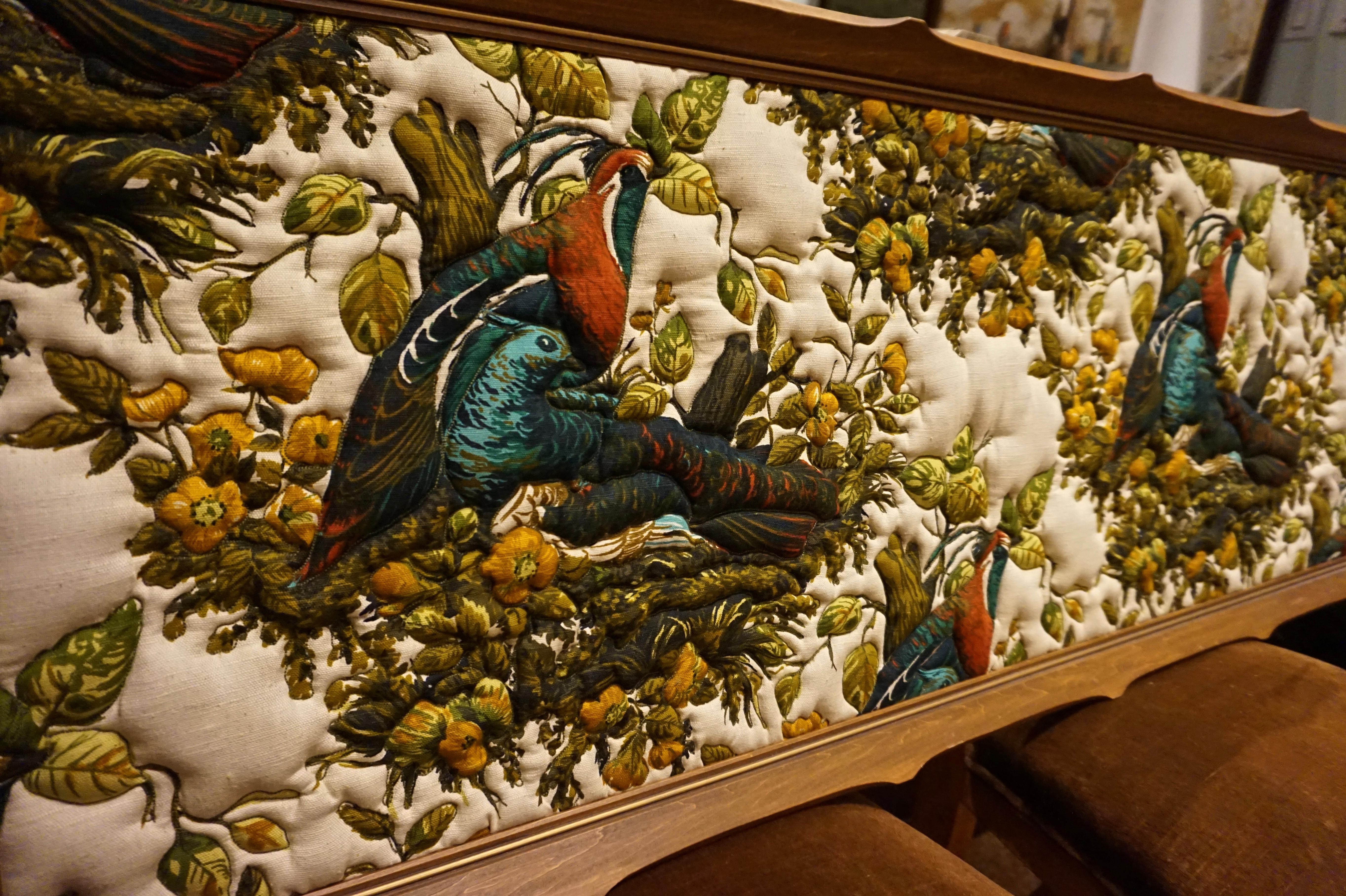 Mid-20th Century Imported Art Deco Quilted Pheasants on Canvas in Walnut Frame For Sale
