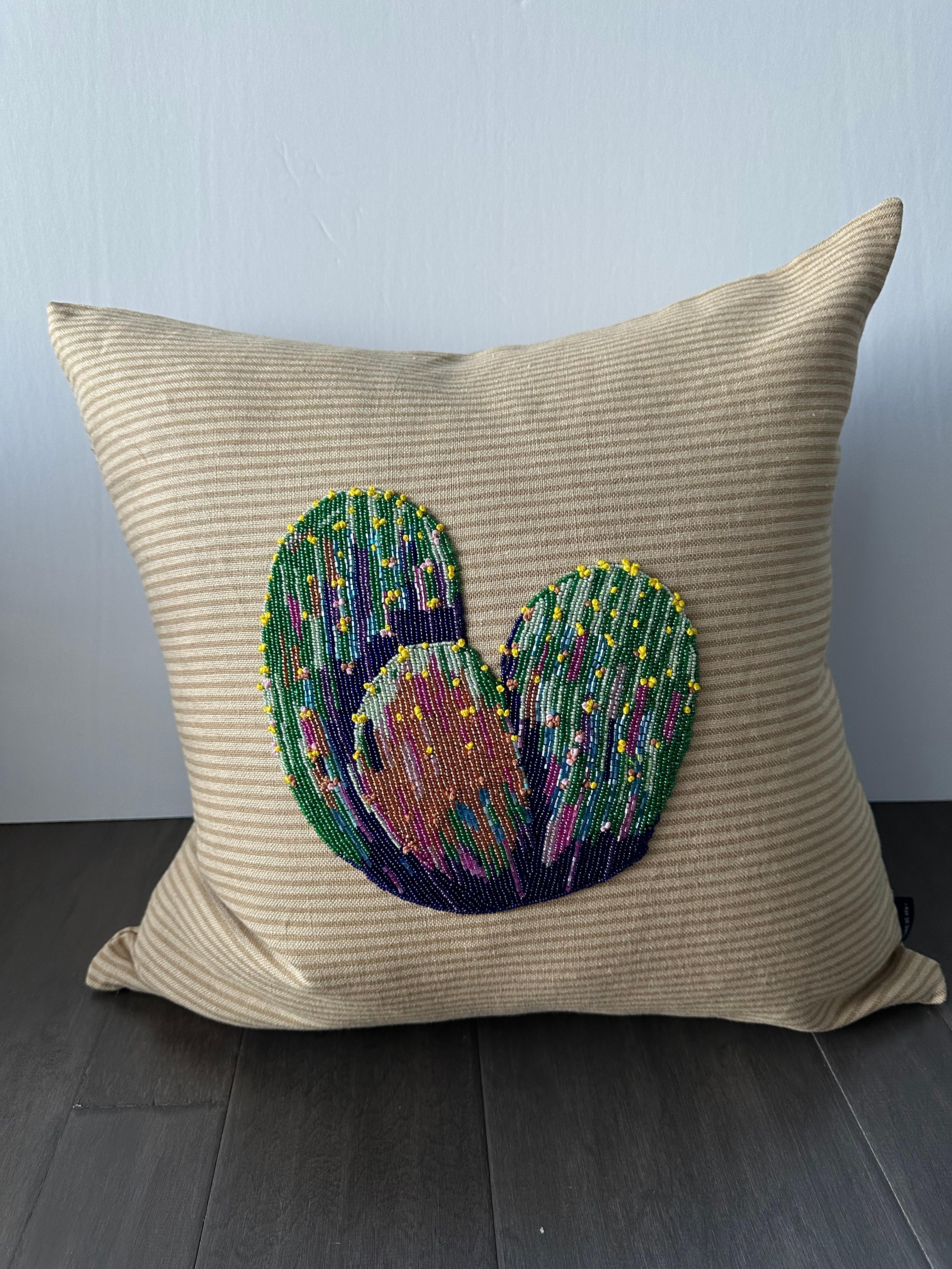 Modern Imported Linen with hand embroidered applique - CACTUS by Mar de Doce For Sale