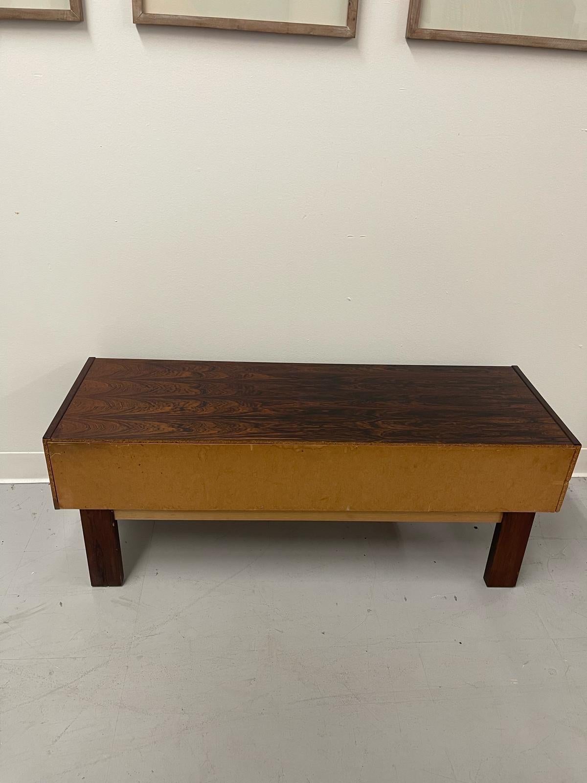 Imported Vintage Danish Modern Rosewood Low Console Coffee Table with wood inlay For Sale 5