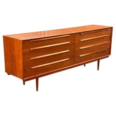Imported Vintage Danish Modern Solid Teak 8 Drawer Dresser Dovetail Drawers