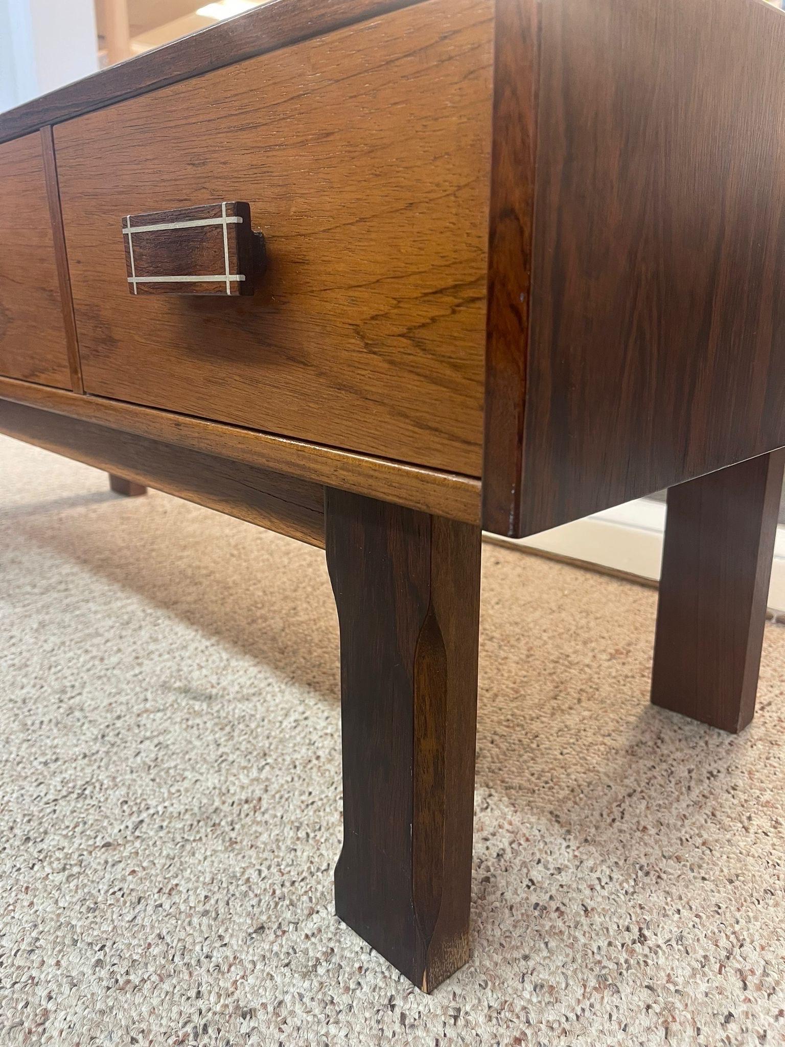 Late 20th Century Imported Vintage Danish Modern Walnut Toned Low Console Coffee Table For Sale