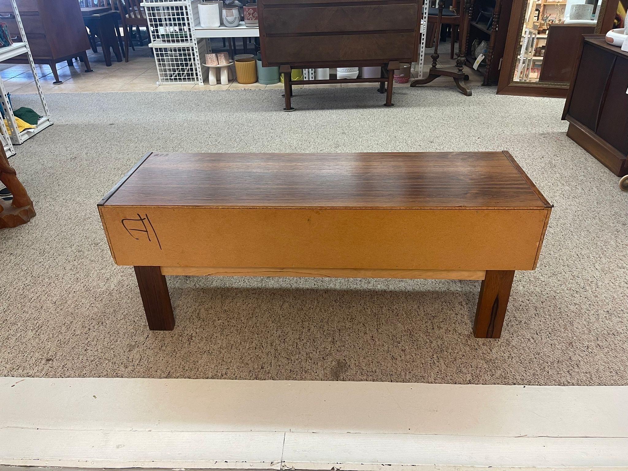 Imported Vintage Danish Modern Walnut Toned Low Console Coffee Table For Sale 1