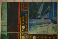Imposante huile sur toile de Roberto Platé "Coin d'atelier encadré" 1970's