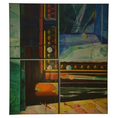 Imposante huile sur toile de Roberto Platé "Coin d'atelier encadré" 1970's